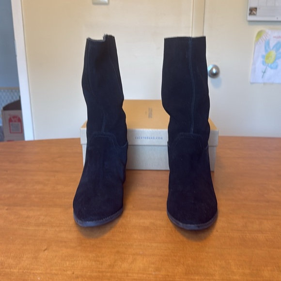 New - LUCKY BRAND Lefara Mid-calf Black Suede Boot - Picture 3 of 9